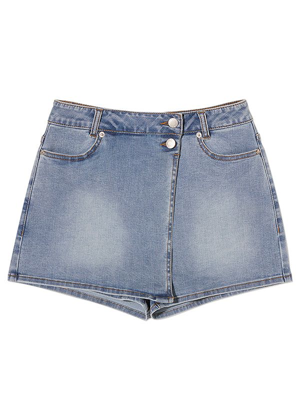 KIRSH（キルシー）の「CHERRY INNER PANTS COVER DENIM SKIRT [BLUE]（Skirts）」