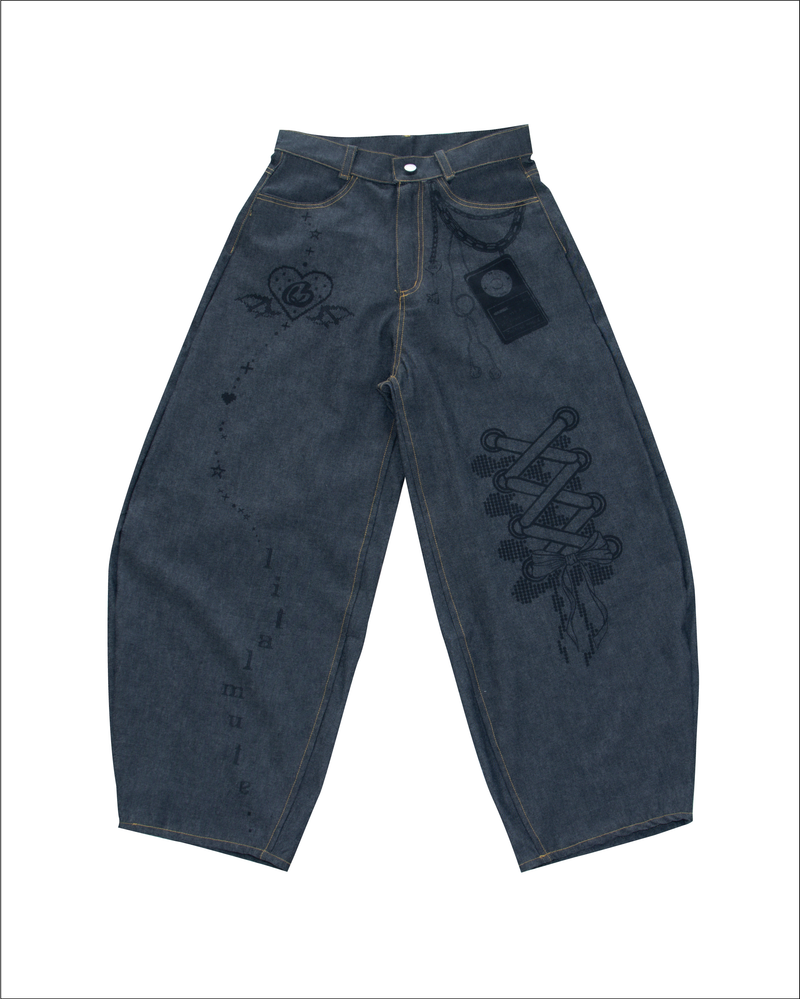 3Dpixel print denim(black)
