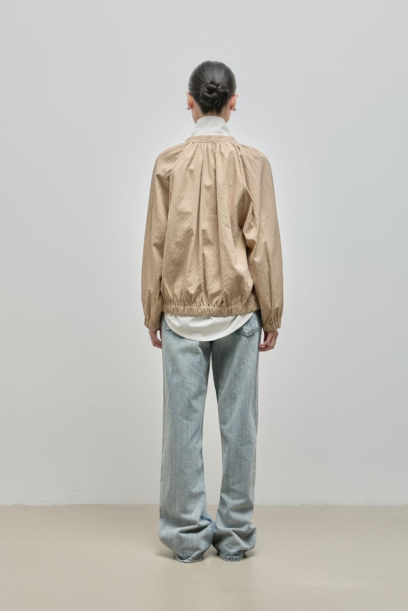 Shirring Zip-up Blouse Jumper_Beige