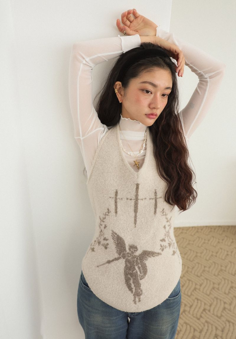 Angel Knitted Vest Oatmeal