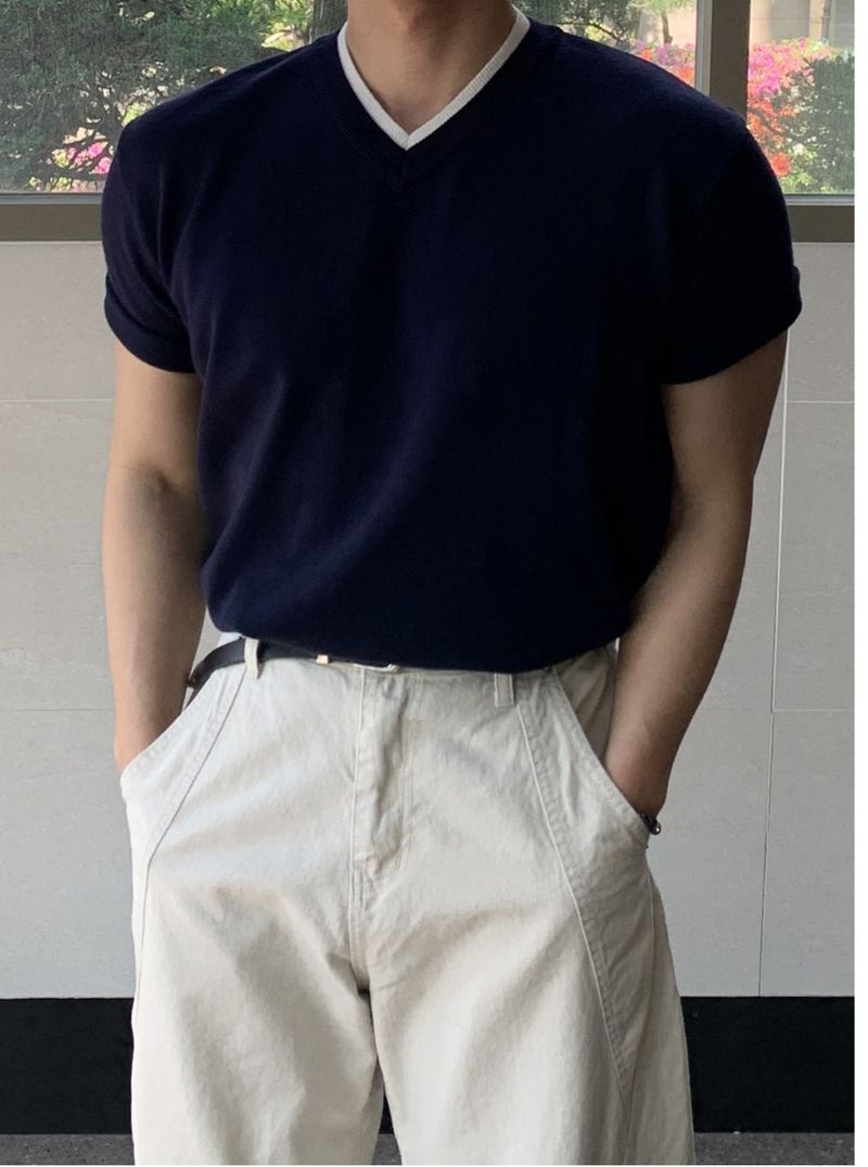 Mensfloor（メンズフロア）の「Sueno V-Neck Color Block Knit Short Sleeve（Tops）」