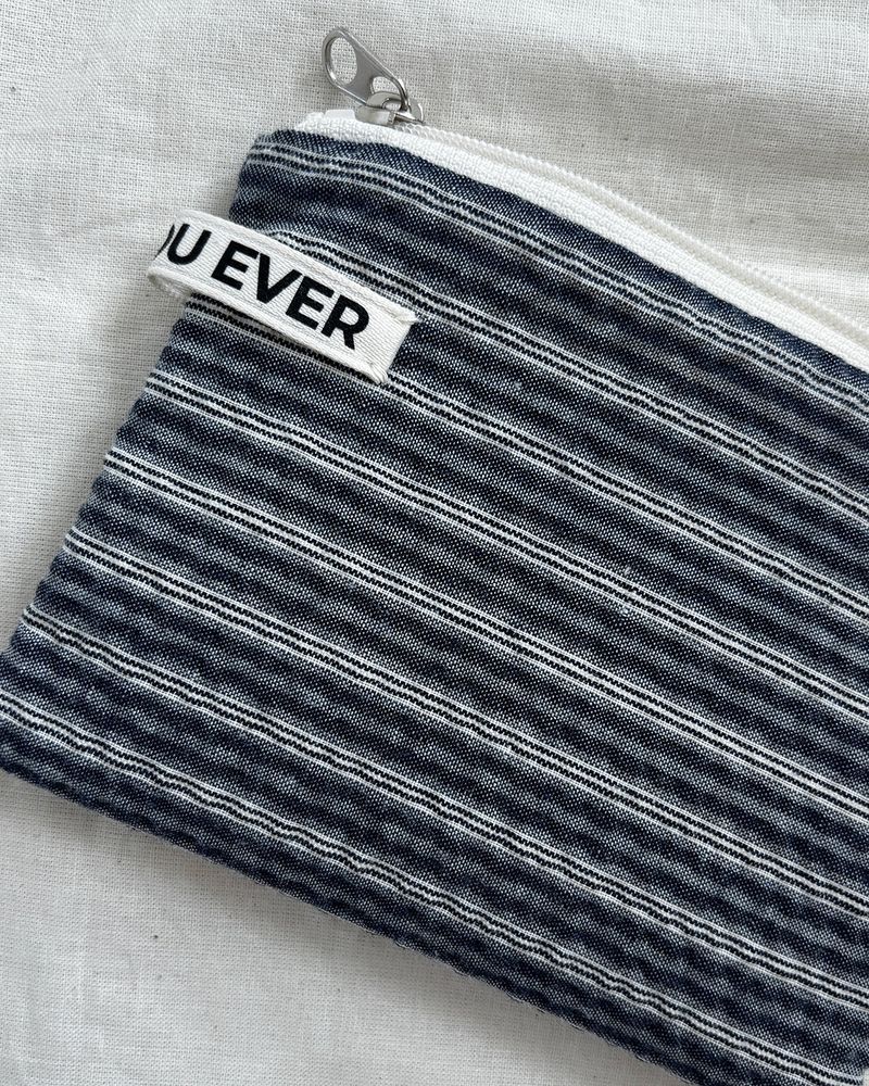 Plain stripe flat pouch - deep blue , S size