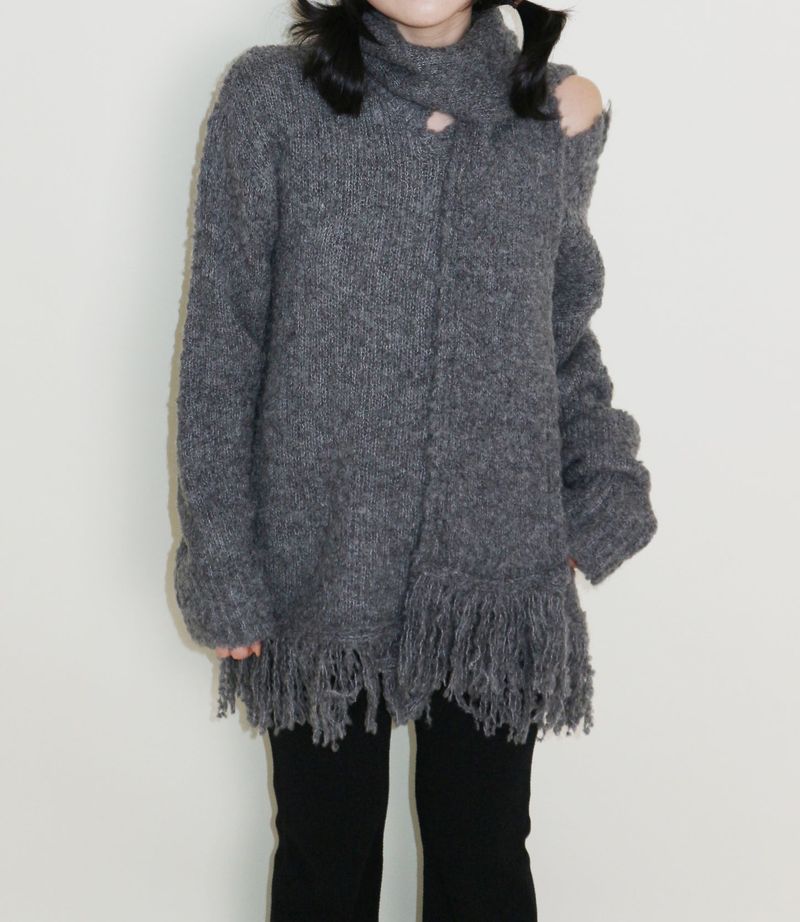 Puddle Demoor Tester Damage Long-Sleeved Knitwear Dress (Muffler Set)