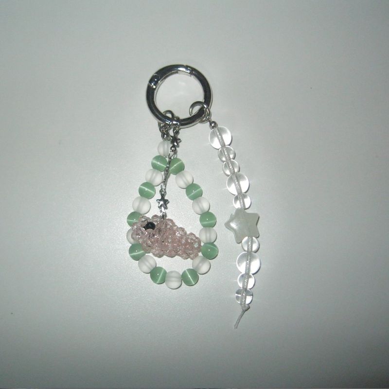 Pink goldfish gemstone key ring