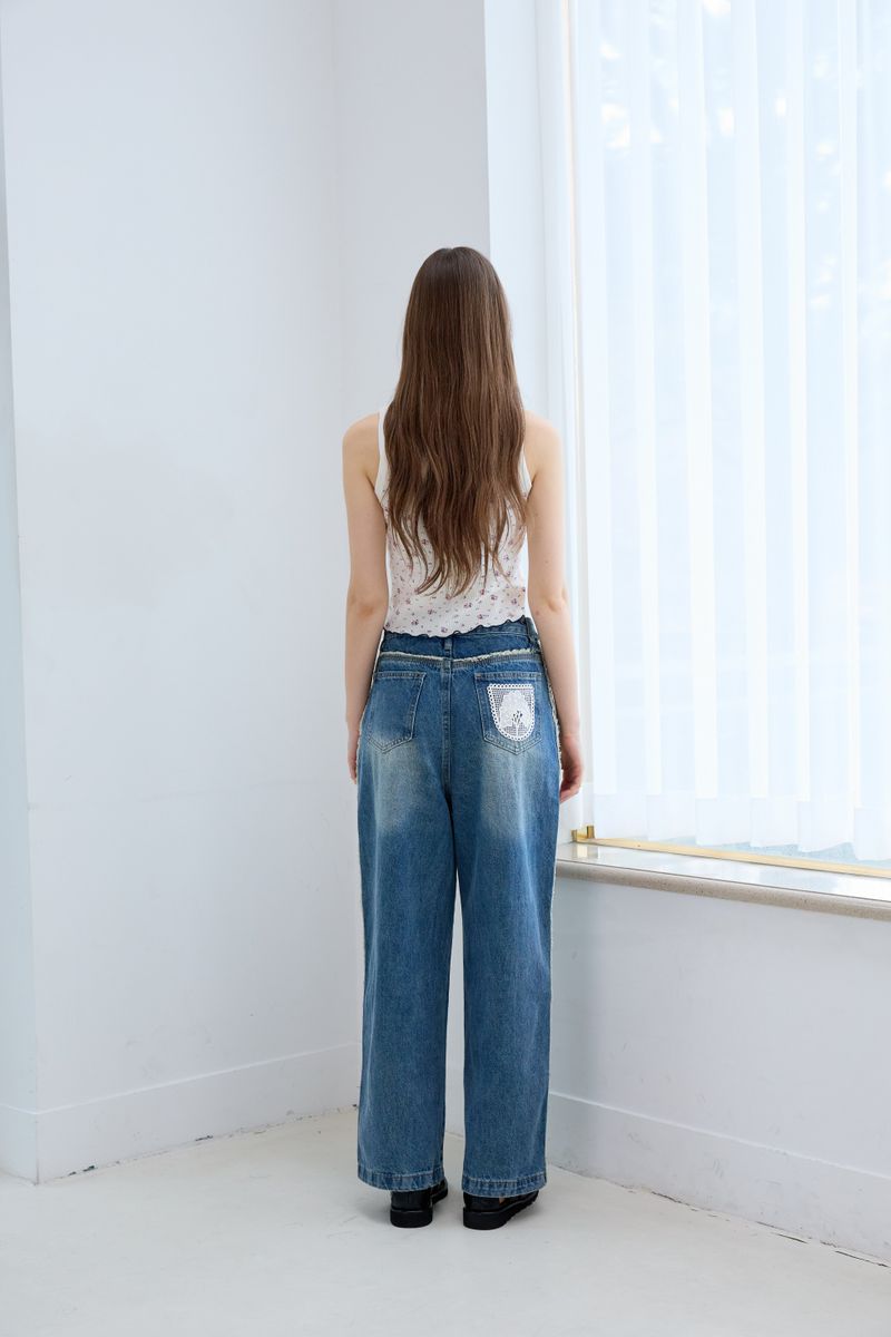 FRINGE DENIM PANTS