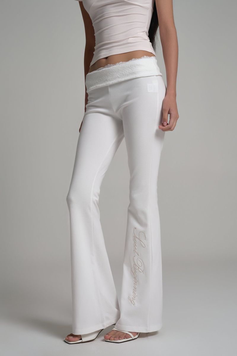 Lace tea bootscut pants, White