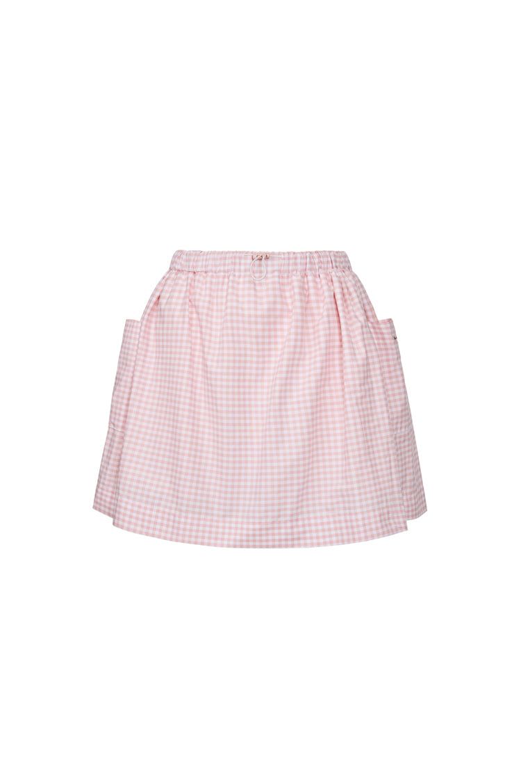 Gingham check pocket shirring mini skirt (PINK)
