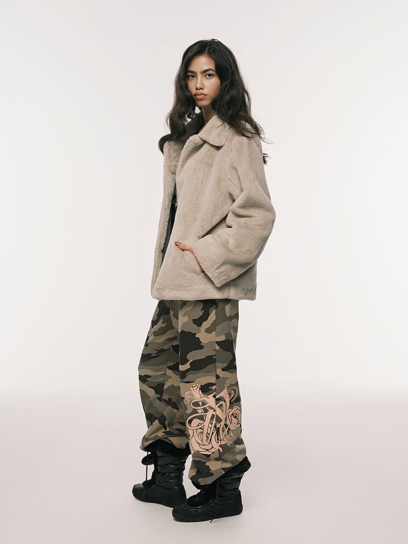 COLLAR FUR JACKET BEIGE
