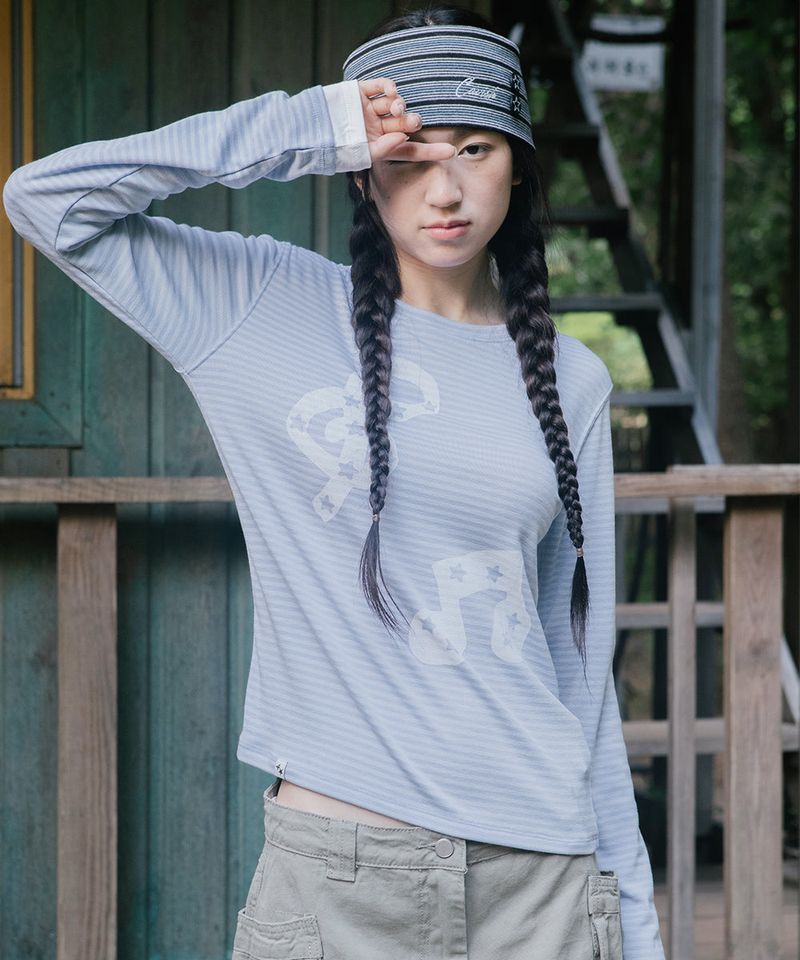 STRIPED MUSIC NOTE LS TEE BLUE(CV2GFFT554A)
