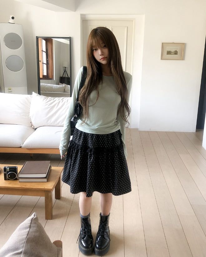 Pereu Dot Frill Midi Skirt