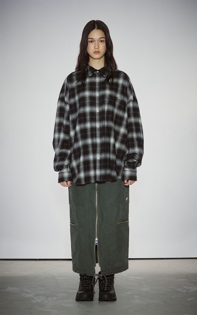 WASHED 2WAY ZIP SKIRT_KHAKI