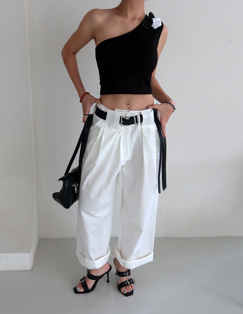 Rose Cosage 3ps Detachable Unbalanced Shoulder Sleeveless