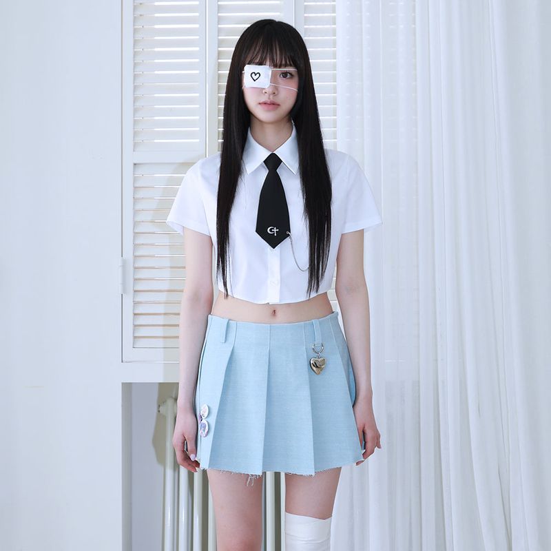 1 0  denim pleated skirt - LIGHT BLUE