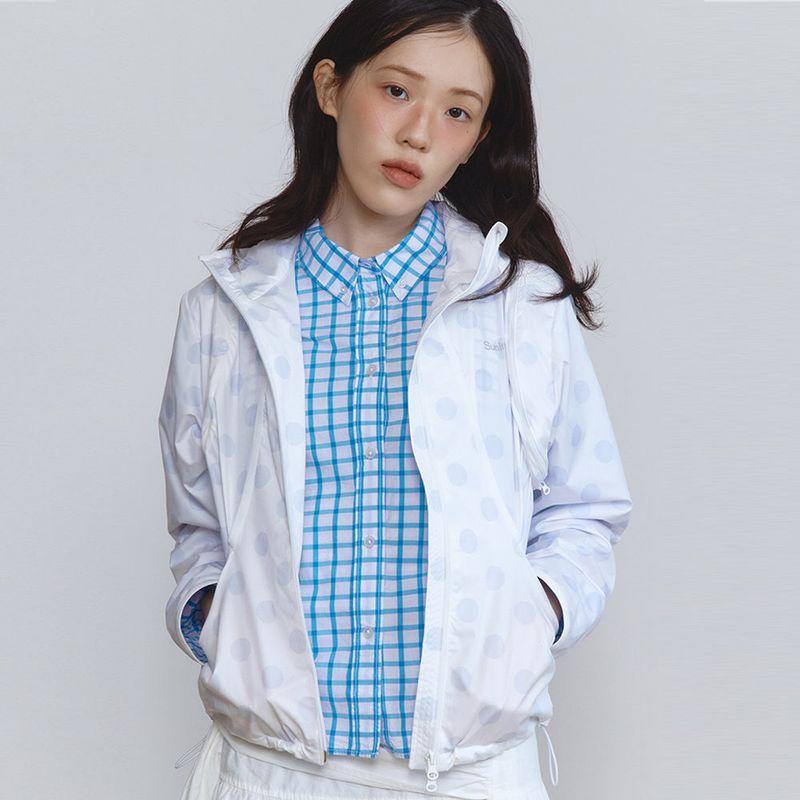 2Way Dot Hooded Wind Breaker (White)