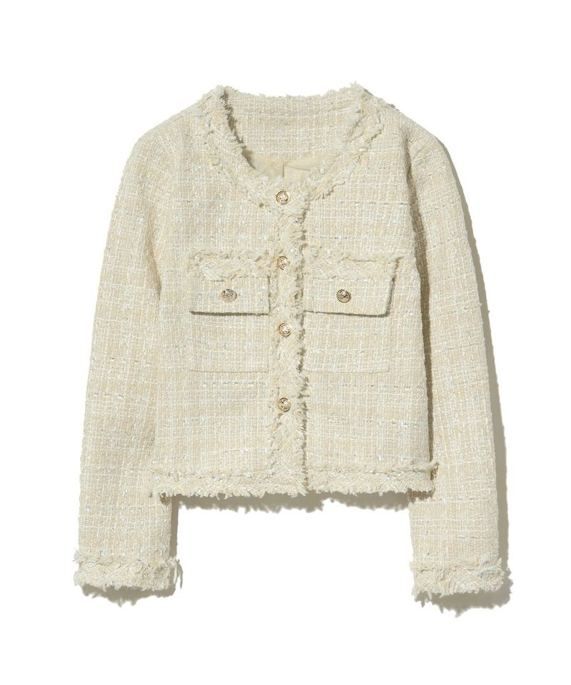 85-VIVAJ048 Multi-Color Crop Tweed Jacket Ivory