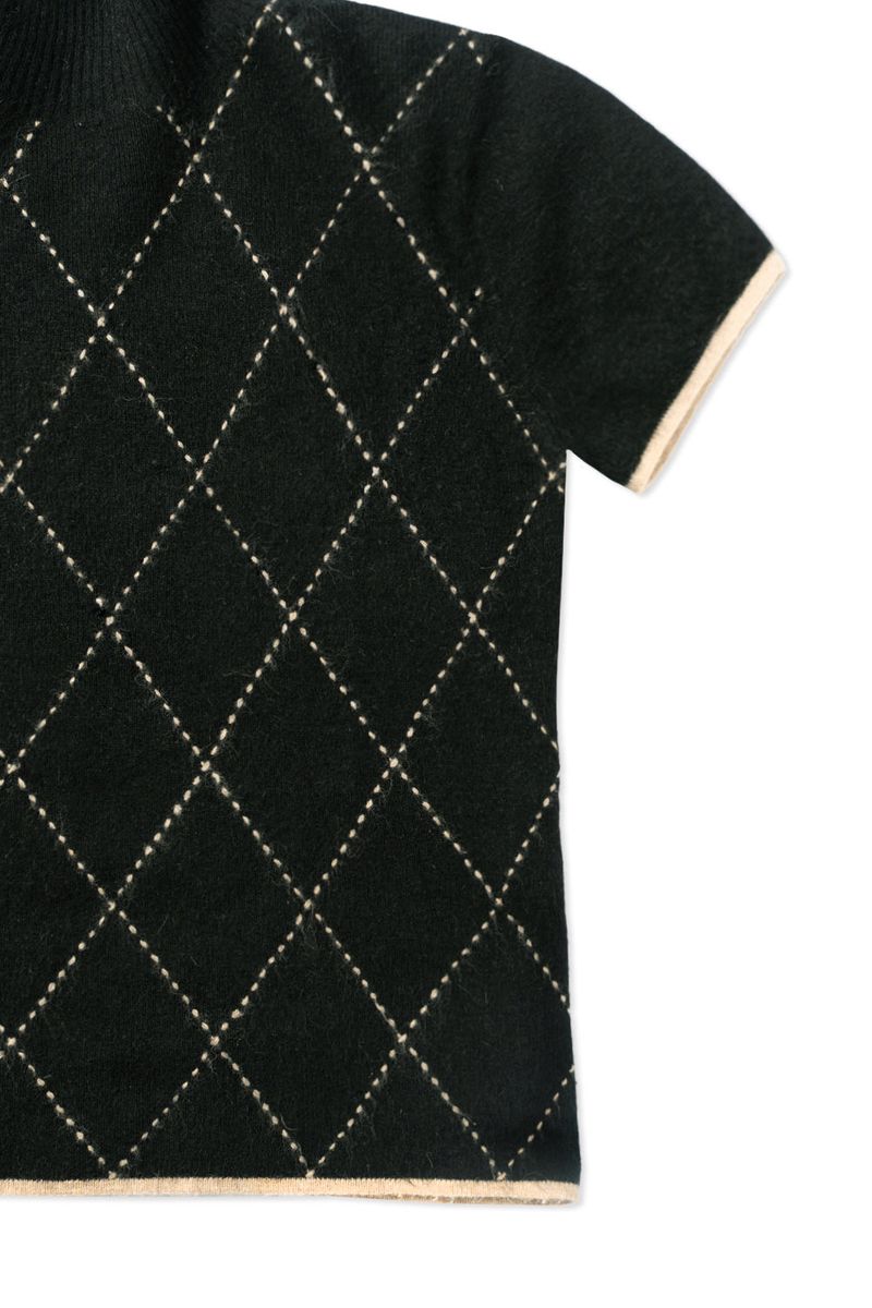 Argyle turtleneck half knit_black