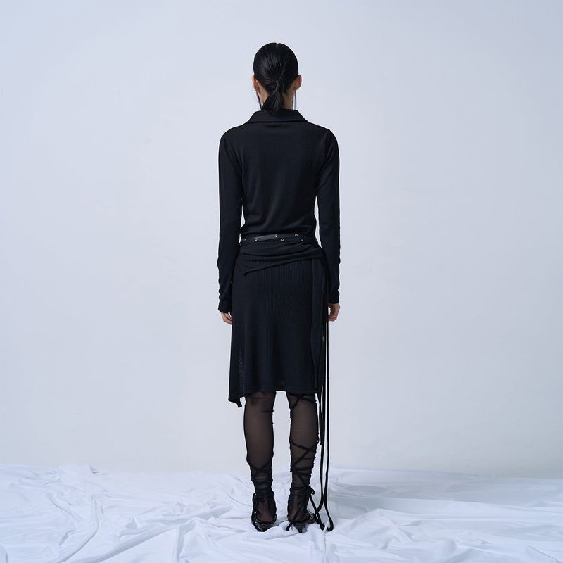 LAYERABLE BUTTON WRAP SKIRT (BLACK)