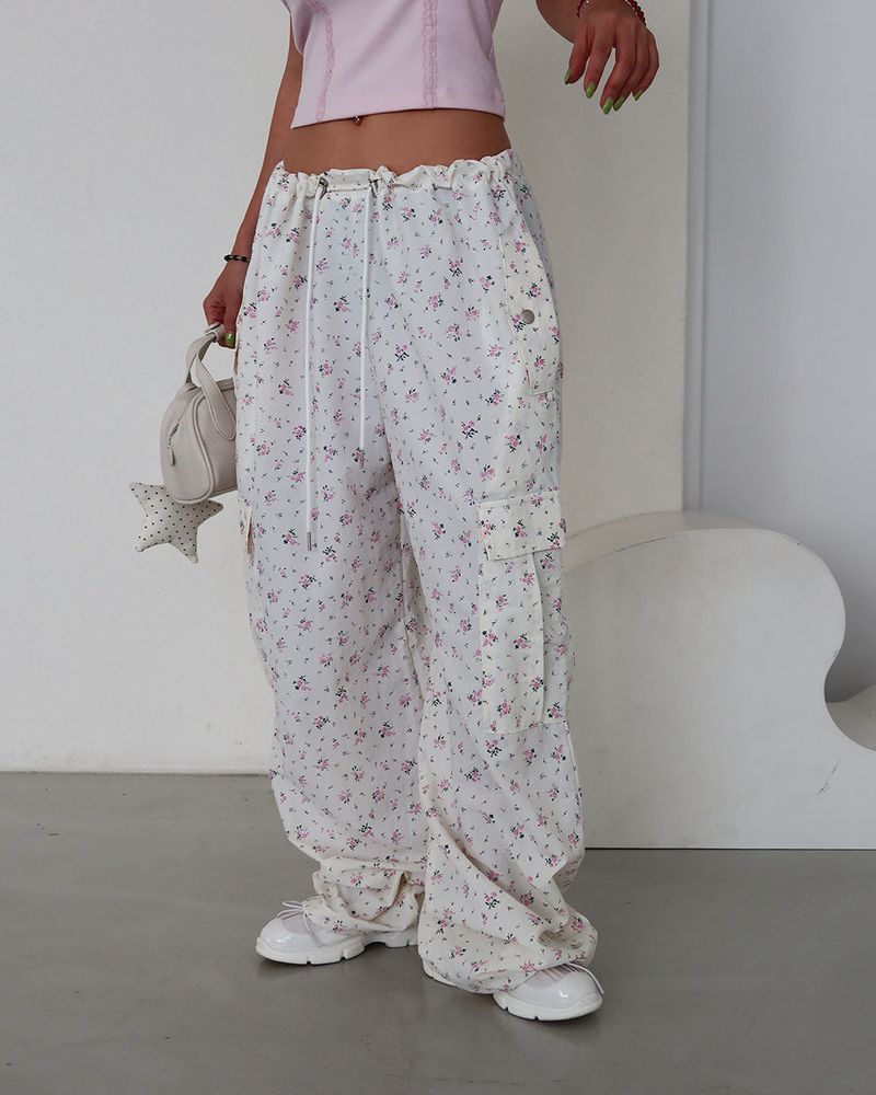 Flower cargo string jogger & wide pants