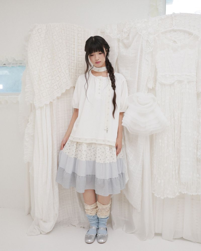 Blooming garden patchwork skirt / ivory