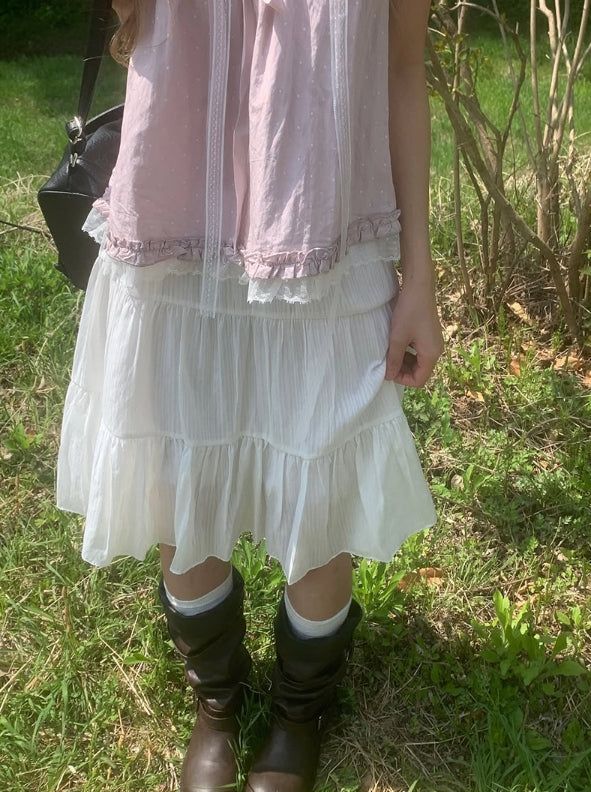 Die Tiered Chiffon Banding Midi Skirt