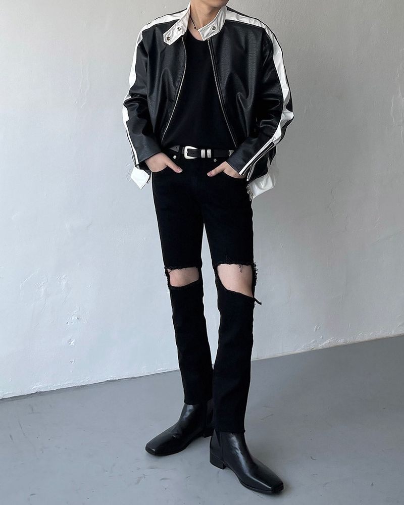 ENOC Glossy Biker Leather Jacket (2 colors)