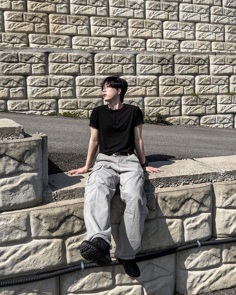 Bion Gray Wash Cargo Denim Pants