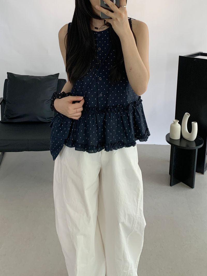 David Dot Frill Blouse Pouch Set