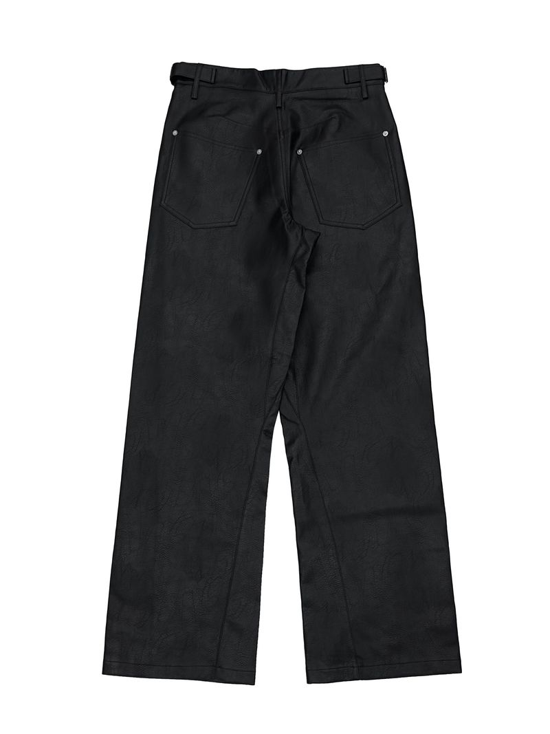 [unisex] side buckle leather wide pants