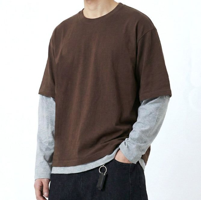 Crop Layered Long Sleeve Brown