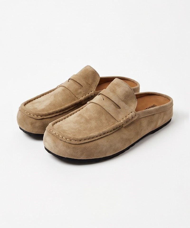 Suede Loafer Slides Camel