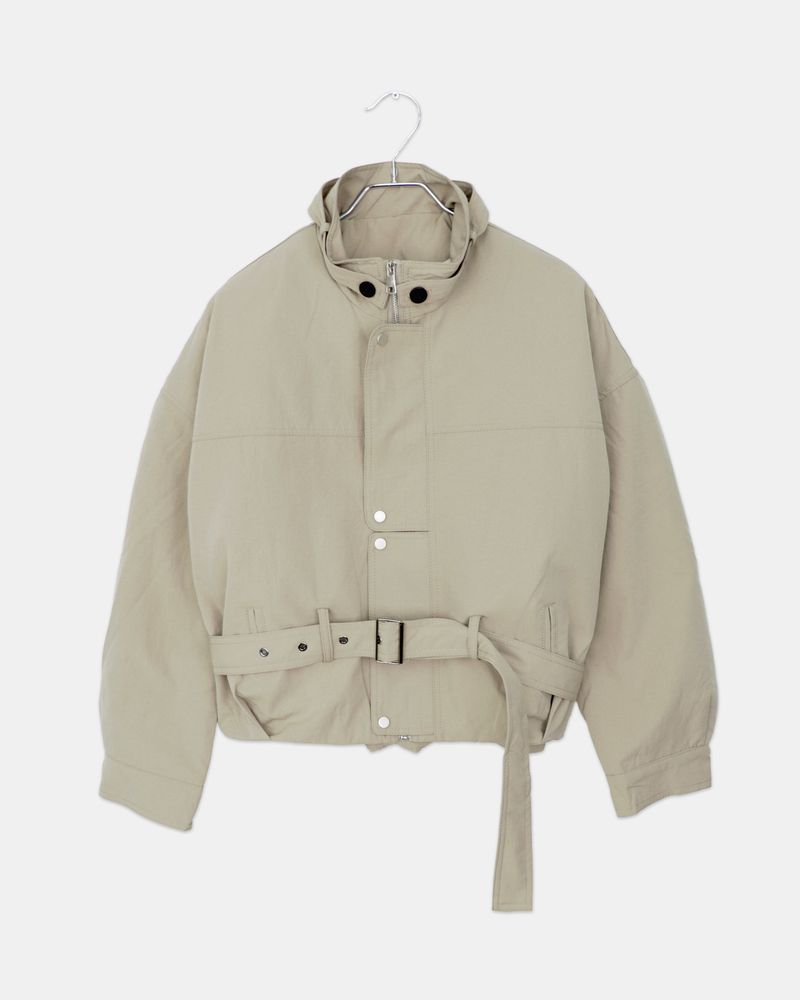 Risha No-Collar Strap Button Quilted Cotton Field Jacket