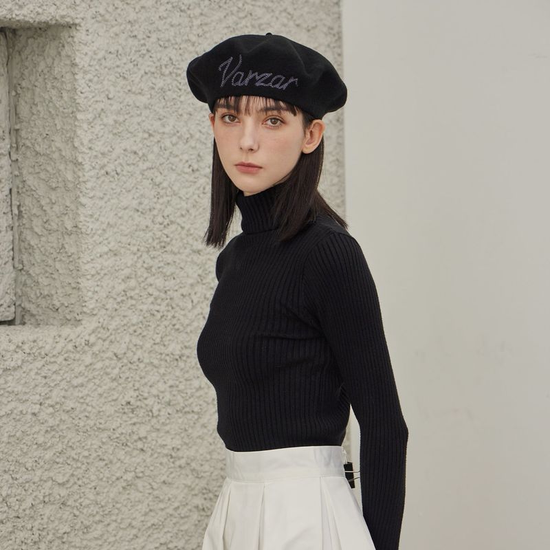 VARZAR Cursive Logo Wool Beret / Black