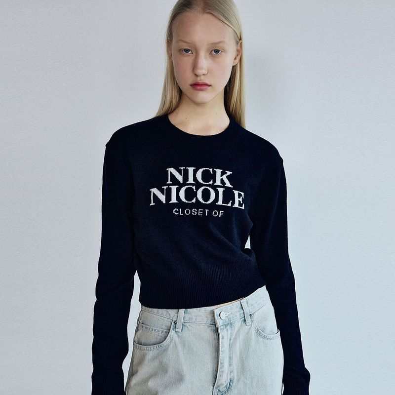 CASHMERE NICOLE LOGO CROP JACQUARD KNIT_NAVY