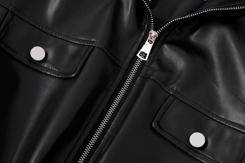 Waist Drawstring Leather Hood Jacket