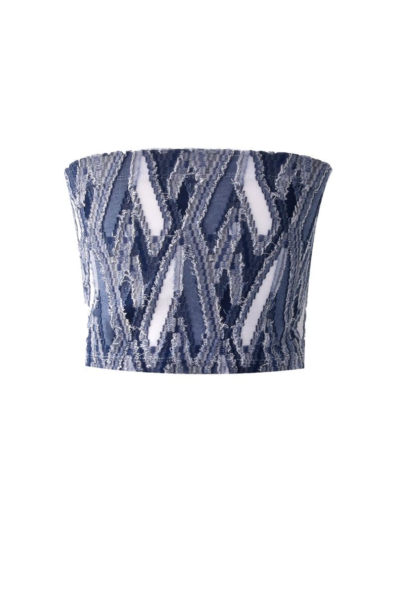 Denim jacquard cap tube top (navy)