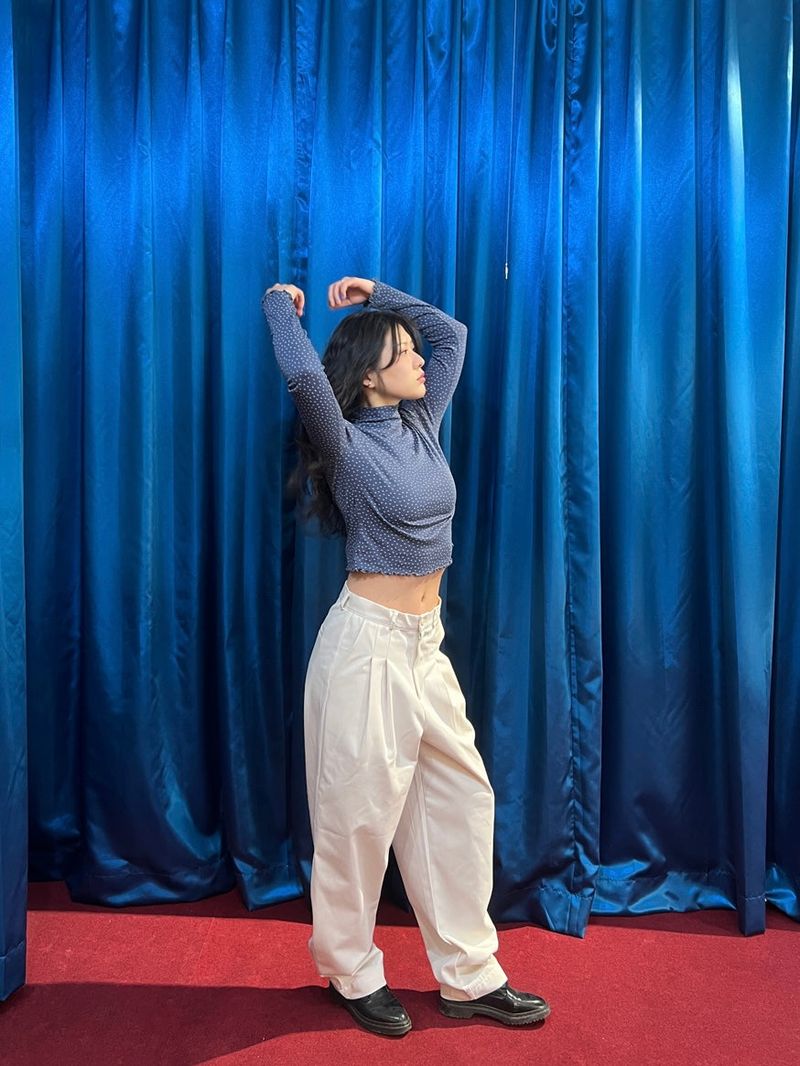 Blue Mini Star Mock Neck Top