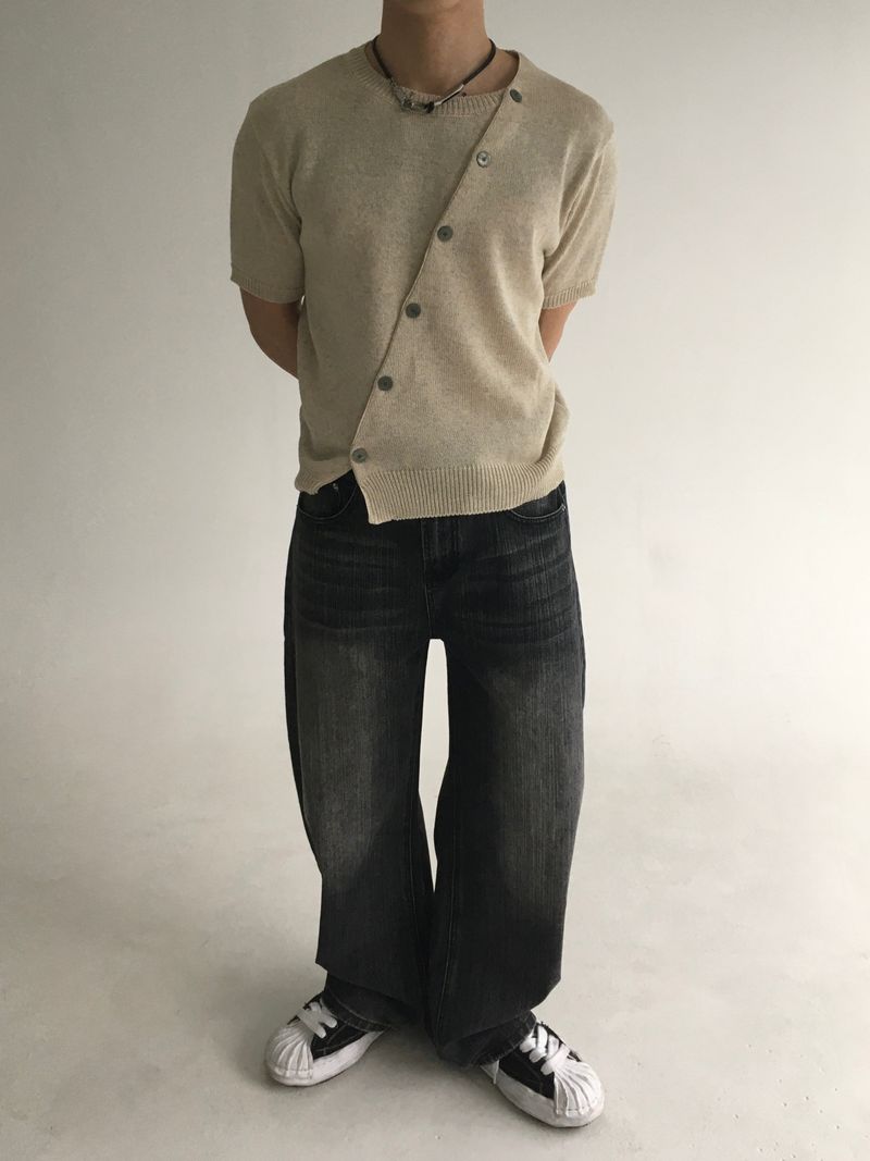 diagonal slick cardigan(4colors)