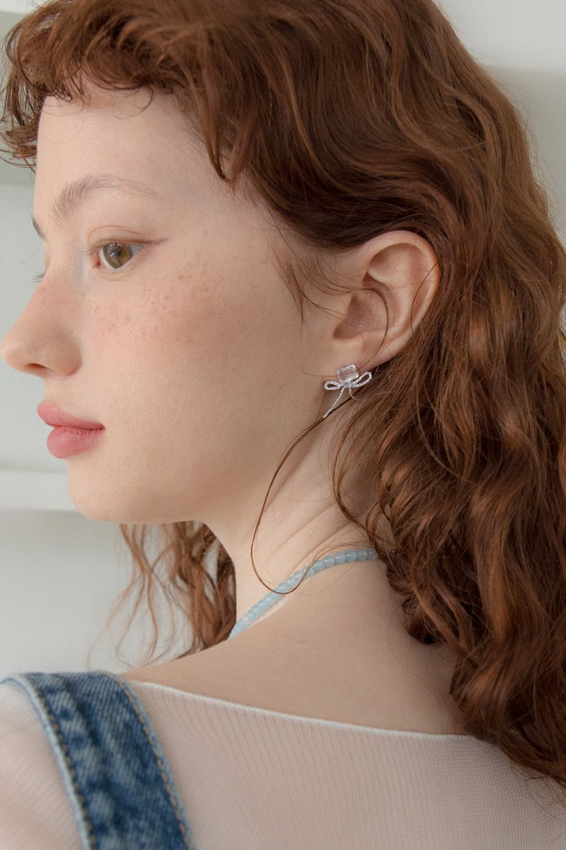 Crystal with ribbon tie earring (3colors)