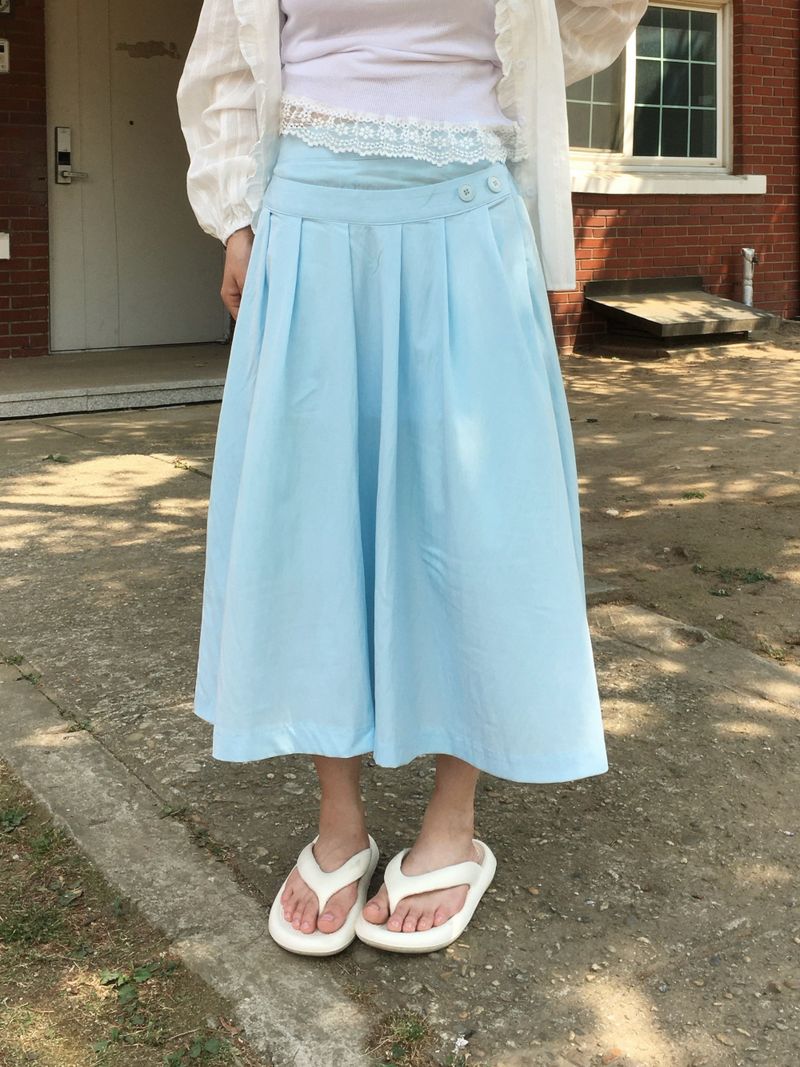 Button Minimal Pin-tuck Sagging Skirt (3c)