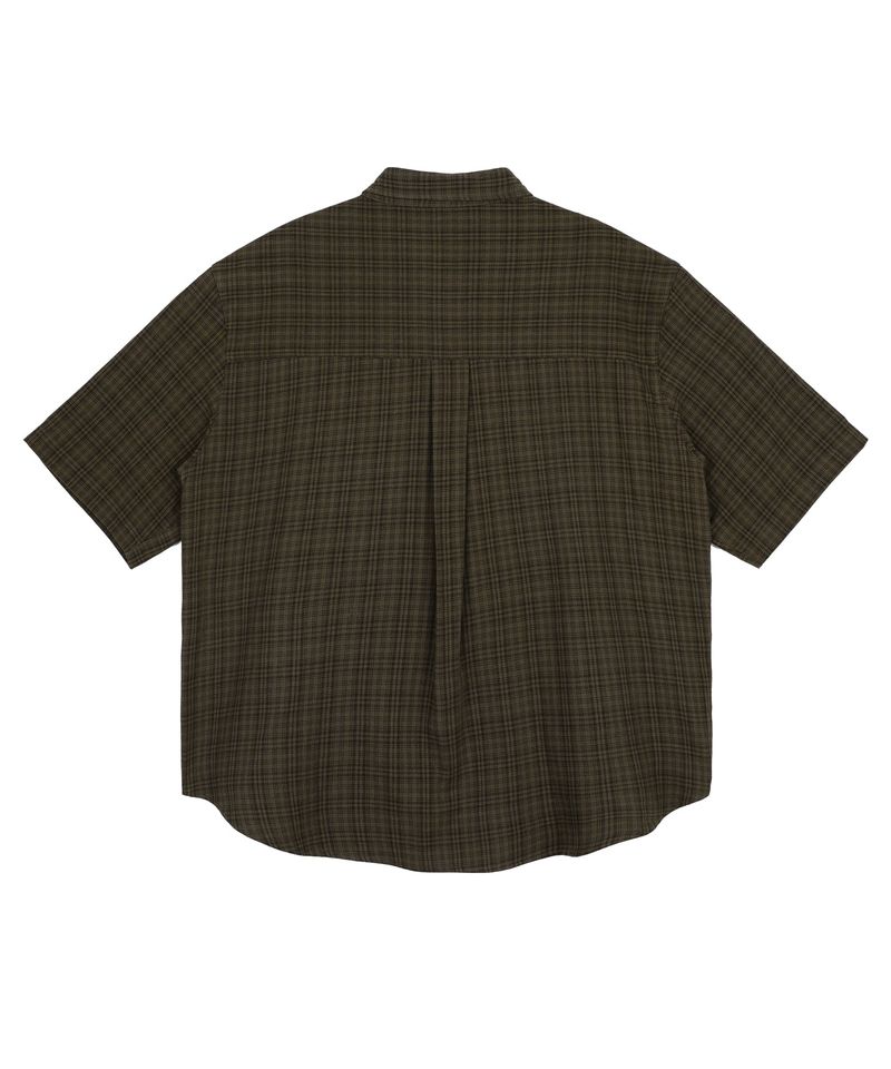 Texture Crop Roll-Up Check Short Sleeve Shirt - Brown