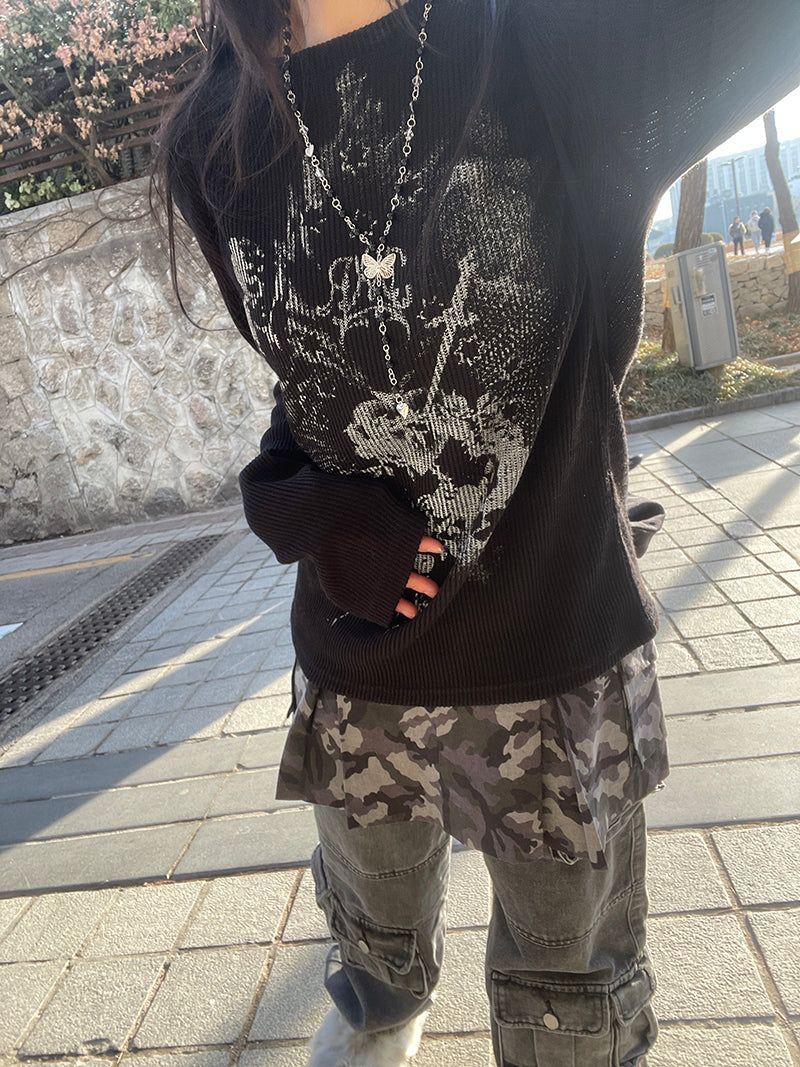 Pocket Camo Pleats Skirt