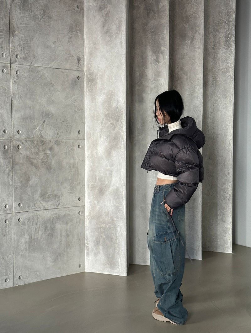 reversible duck down double-sided crop padded coat