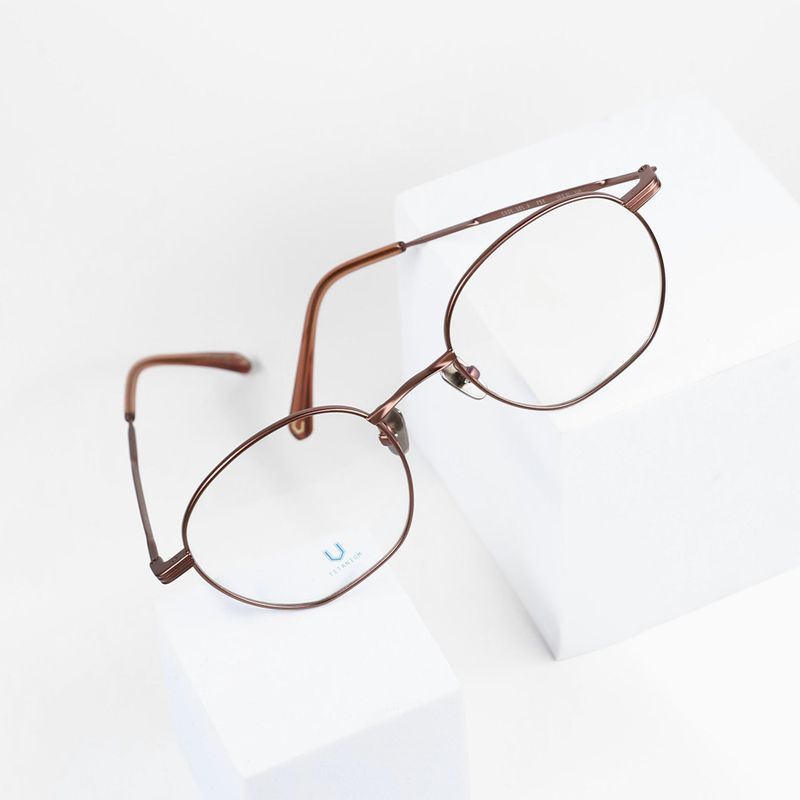 Knouun Round titanium glasses CODE. 101. A PinkBrown