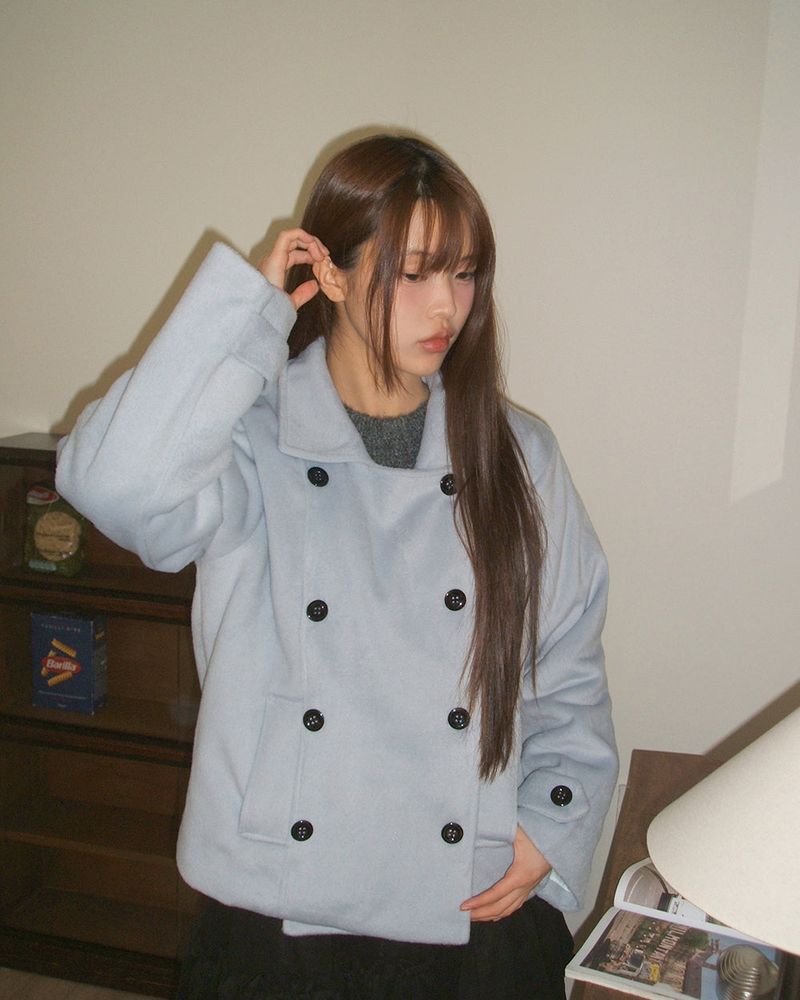 Ringsa Double-Button Collar Wool Short Coat