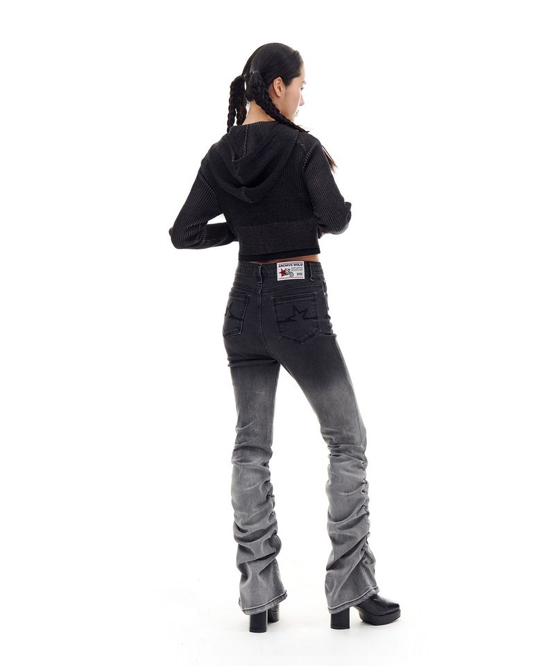 BOOTSCUT SHIRRING DENIM PANTS (BLACK)