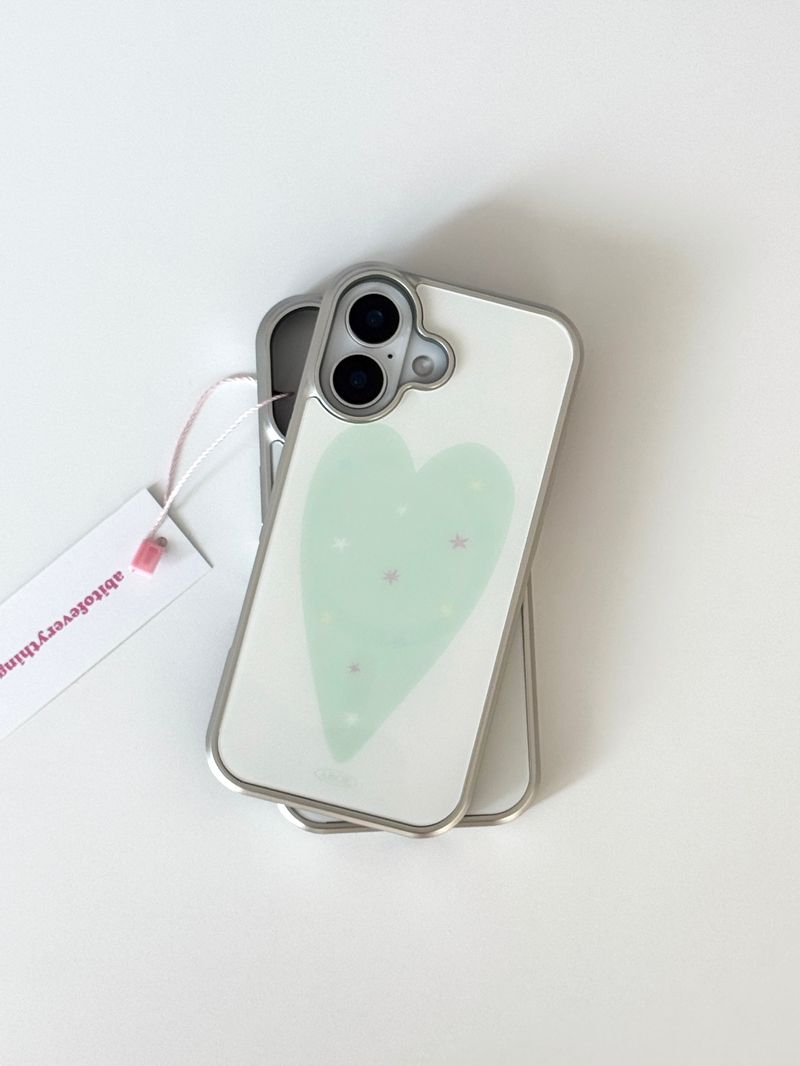 [Magsafe] MINT HEART Silver Glass Bumper Case