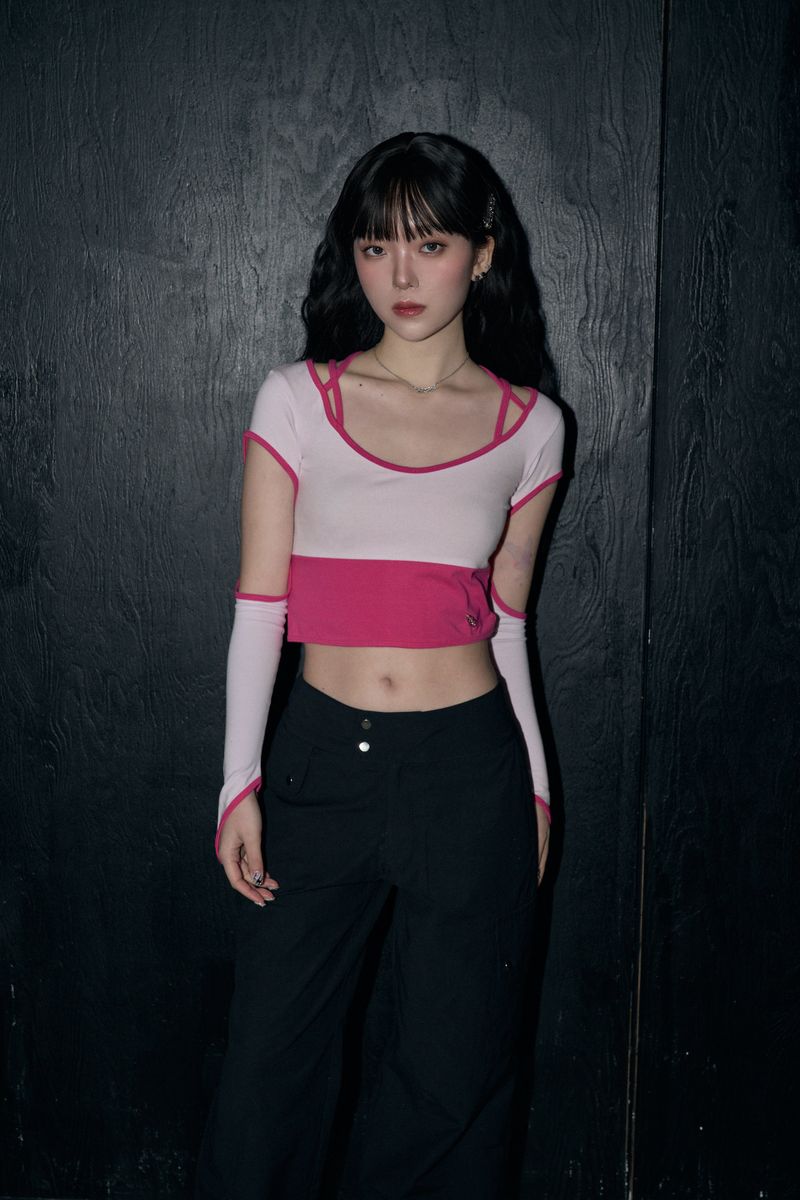 string circle crop top - pink