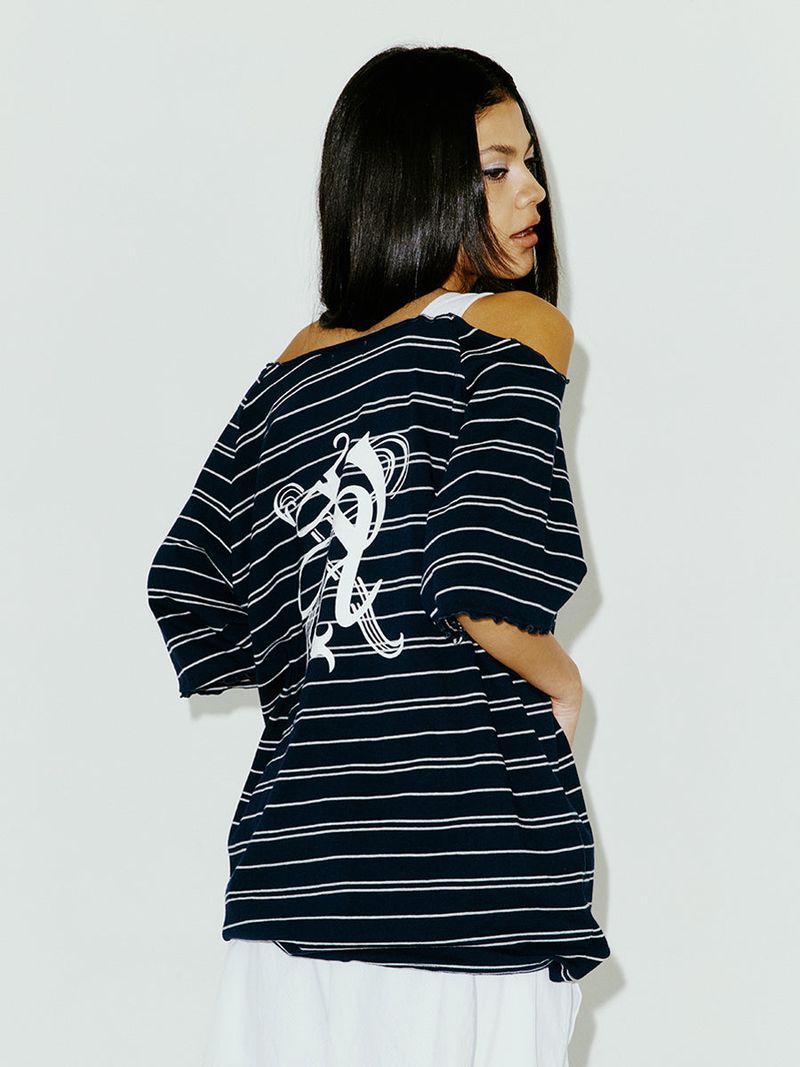 STRIPE OFF SHOULDER SS NAVY