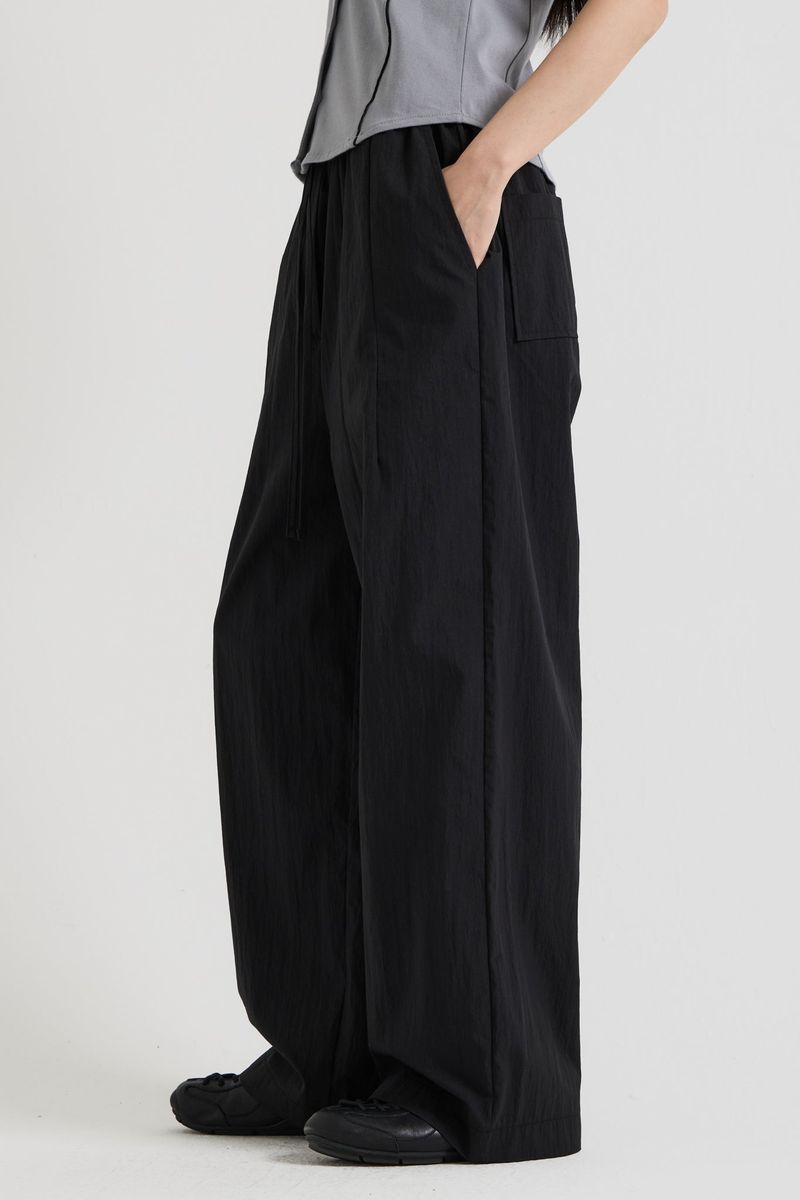 Cotton wide banding pants, Black