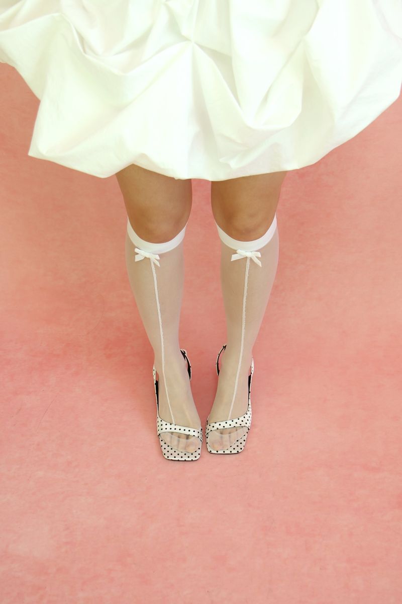 ribbon line point half stockings (white)